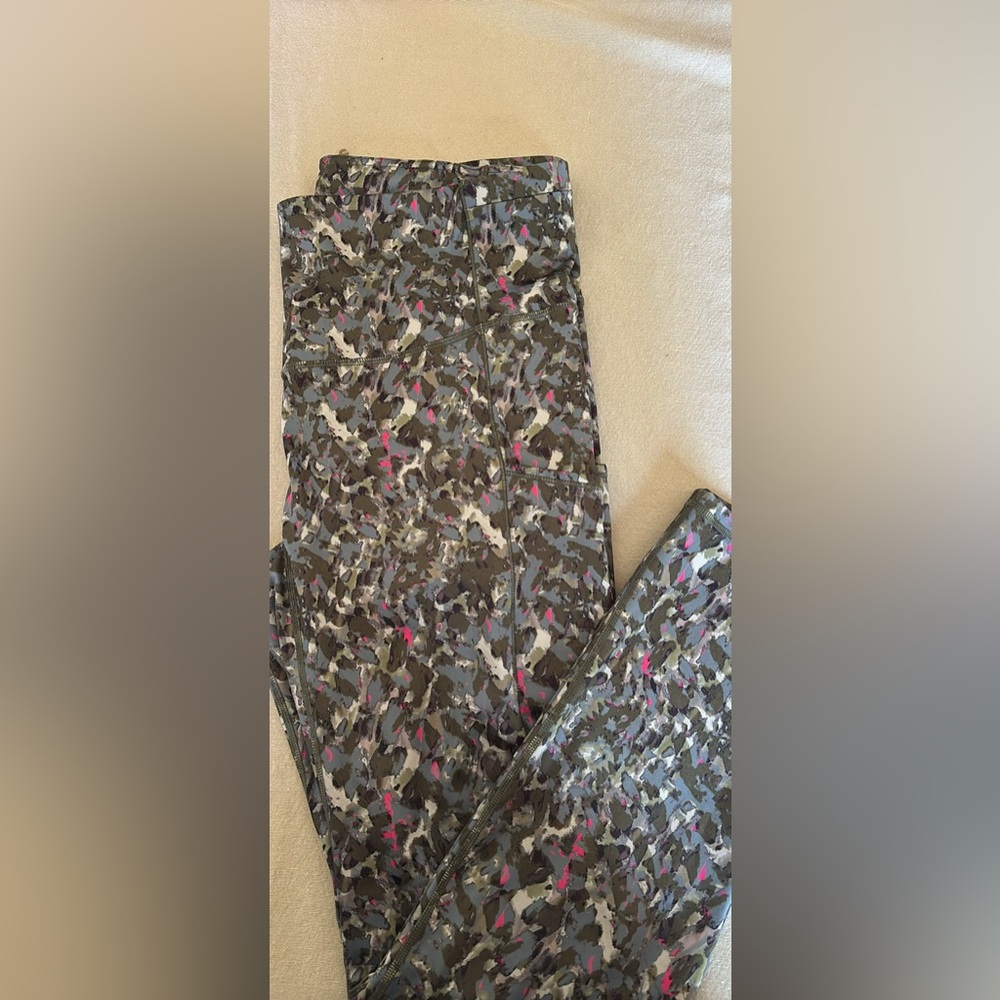 Fabletics Camo Leggings with Pink Highlights